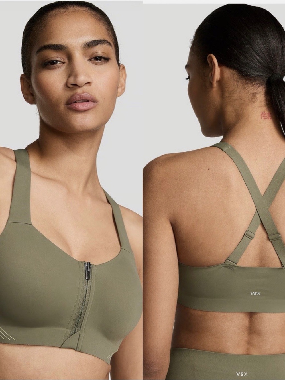Victoria's Secret VSX Knockout 2.0 Front-Close Sports Bra Olive Green 38C